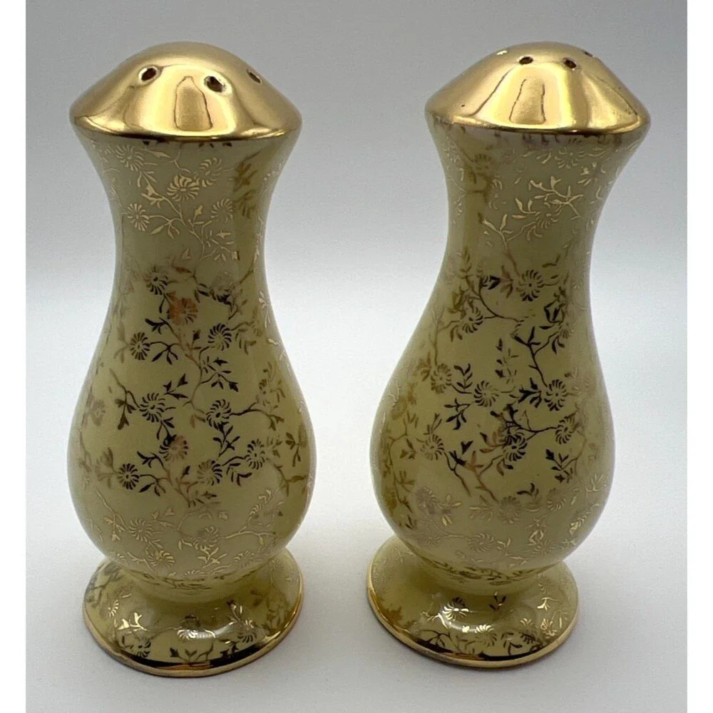 1940’s Lusterware Art Deco Yellow & 22k Gold Salt & Pepper Pearl China Co.